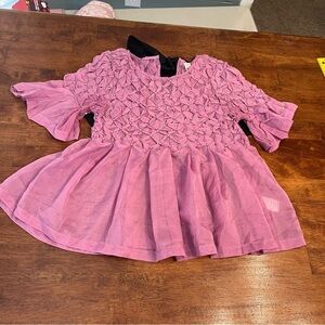 Maeve Anthropologie Pink Short-Sleeve Rhinestone Sheer Babydoll Blouse size xs